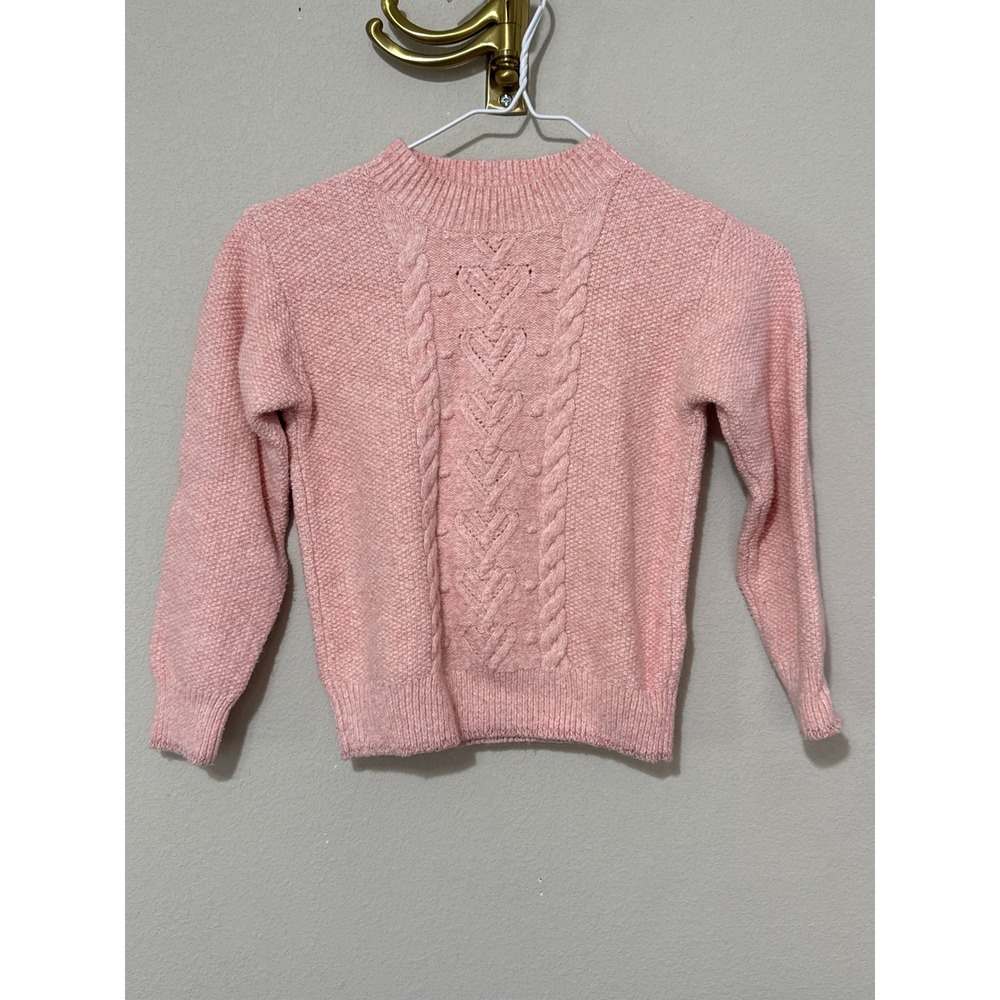 Crewcuts Heart Cableknit Sweater Girls Small 6-7 Pink Mock Neck Pullover